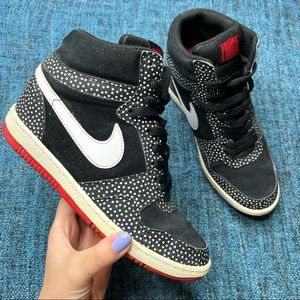 Nike Force Sky High Hidden Wedge Sneakers in Black White Red Polka Dot